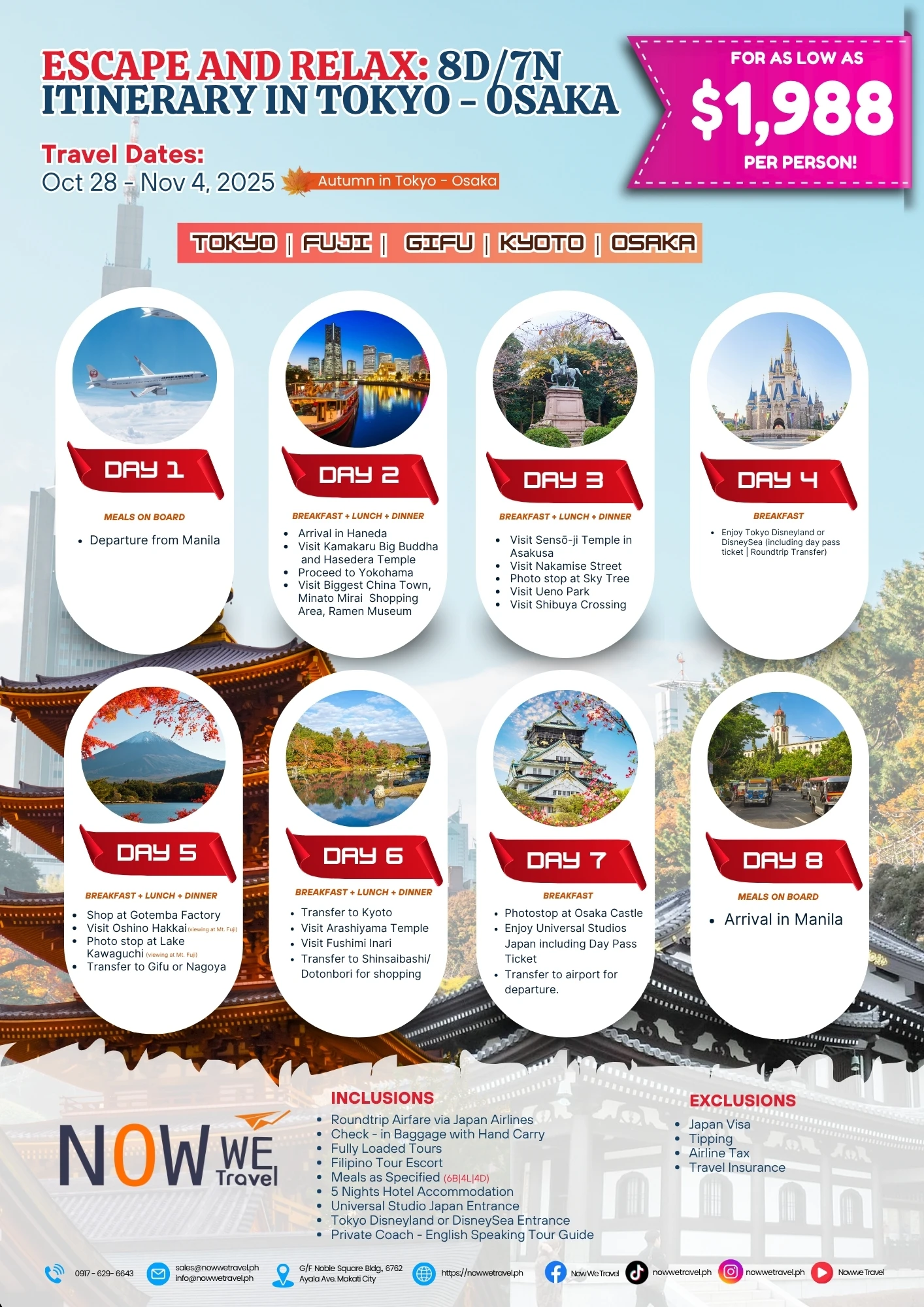 8D/7N Tokyo Osaka Japan Tour