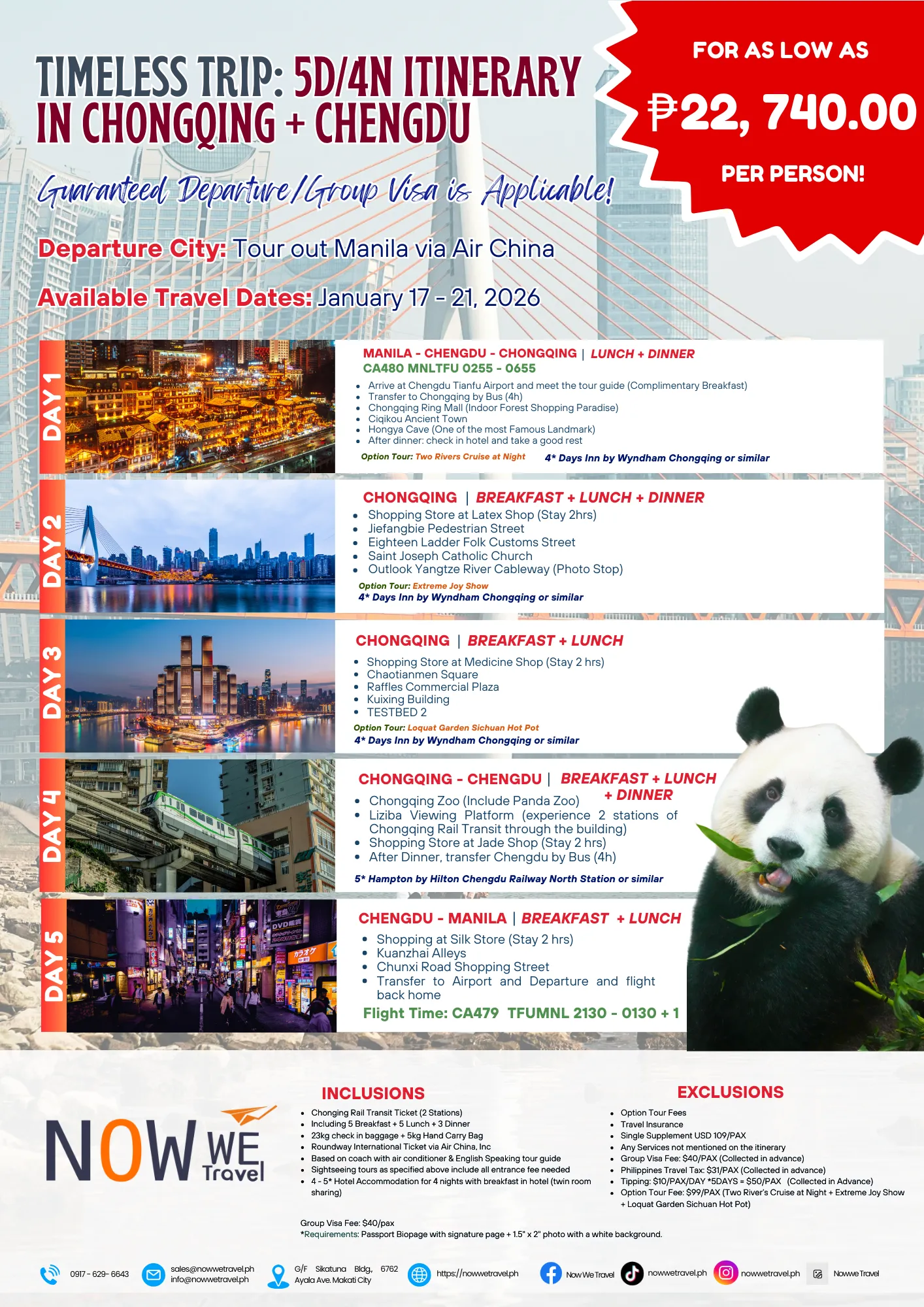 5D4N Chongqing + Chengdu Tour