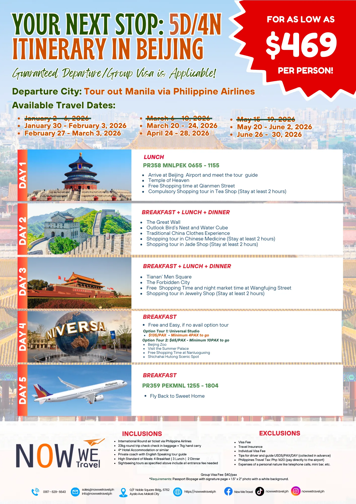 2026 Great Wall China Beijing 5D4N Tour