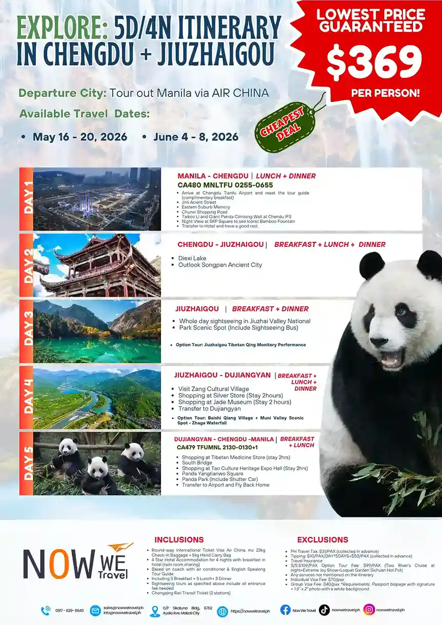 2026 5D4N Chengdu Jiuzhaigou Tour Packages