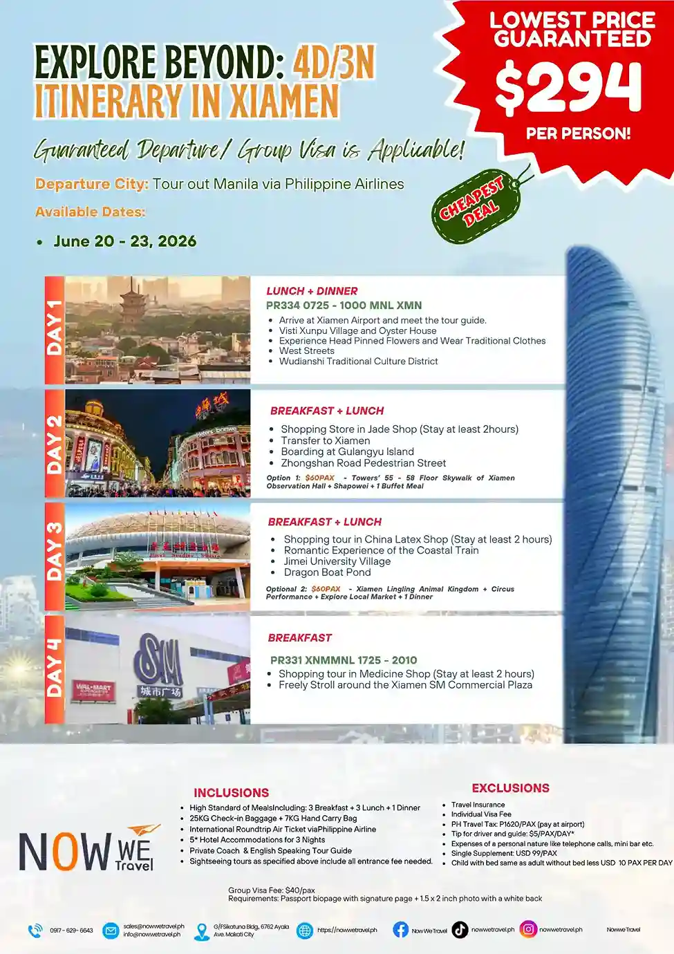 June 2026 4D3N Xiamen Tour Packages