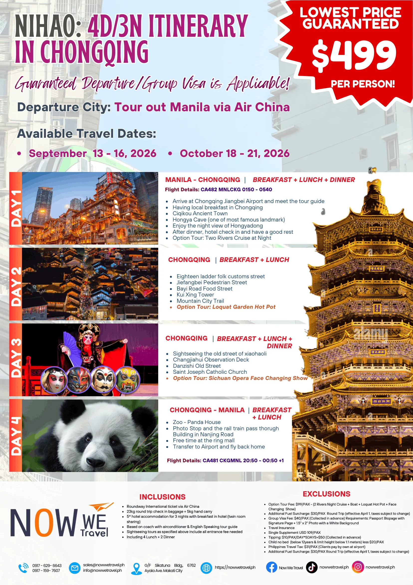 4D3N Chongqing Tour Package from Manila | Guaranteed Departure 2026