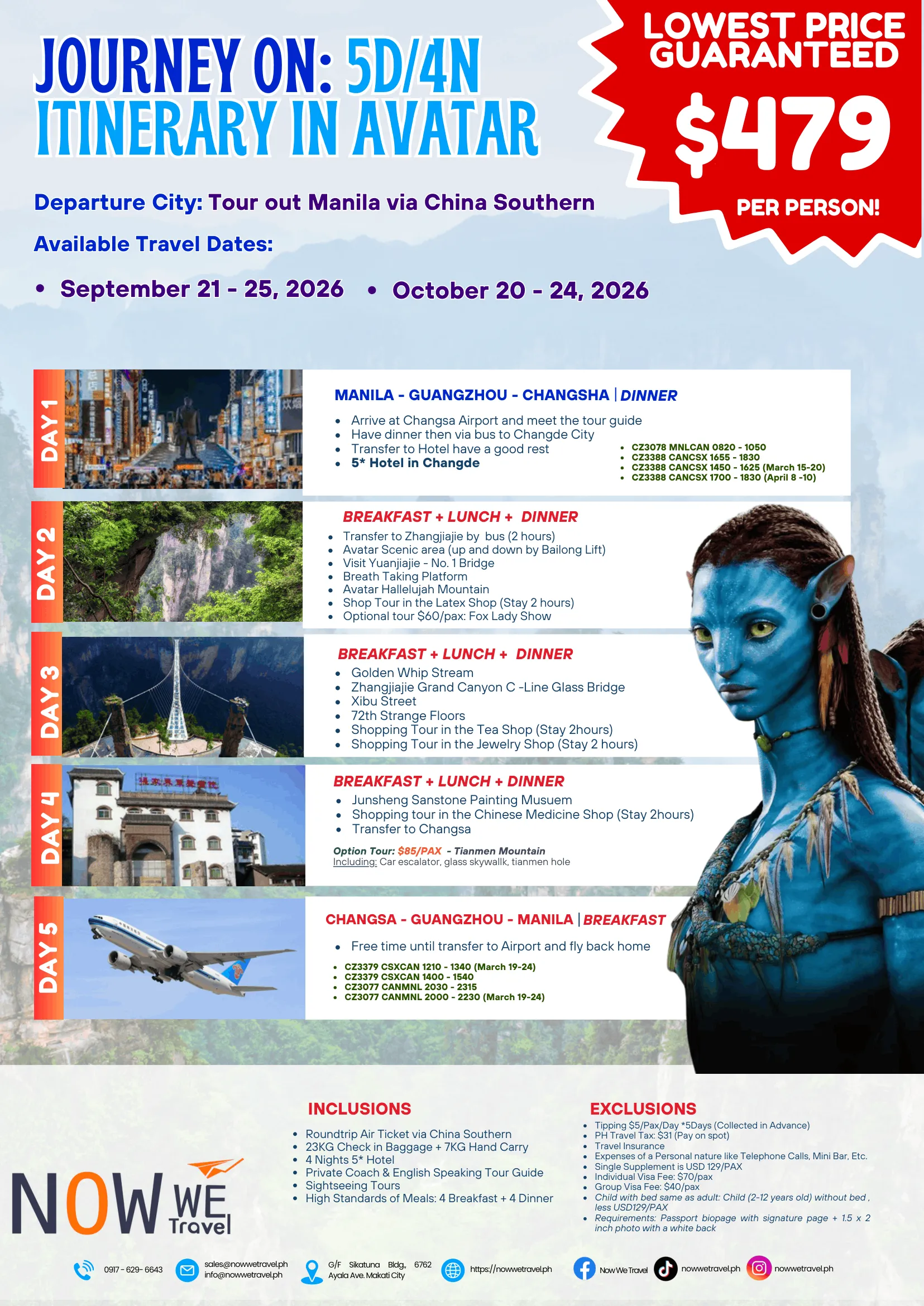 Avatar Zhangjiajie 5D4N Tour Package from Manila (China Scenic Adventure)